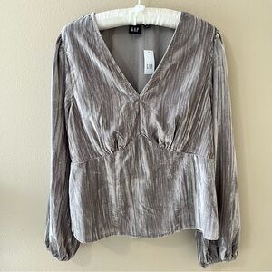 NWT Gap Velvet Balloon Sleeve Top Shirt Blouse L Large Medium Cool Brown Holiday